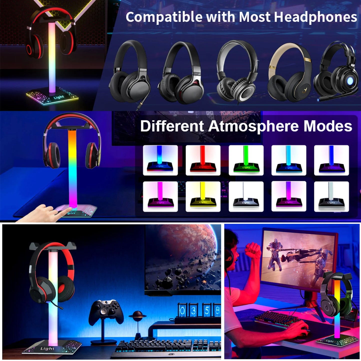 RGB Gaming Headset Stand with USB